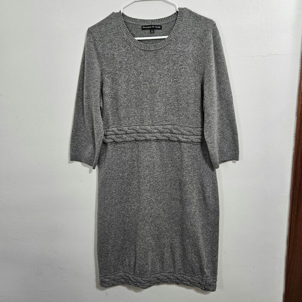 Wool Preston & York Grey Midi Sweater Dress. Size Large.
